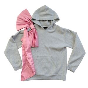 9-5 Socialite Gray Oversized Pink Bow Accent Hoodie Size Medium